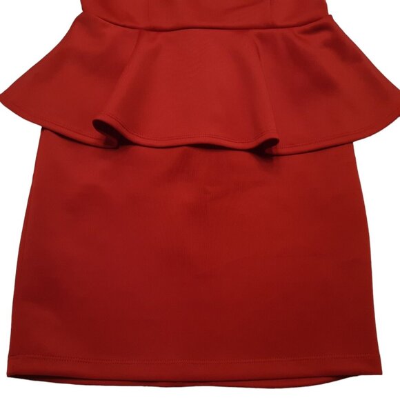 Forever 21 Dress Womens Juniors Small Red Peplum Short Sleeveless Ruffle Stretch - Picture 8 of 14